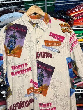Vintage Harley Davidson Hawaiian button up shirt